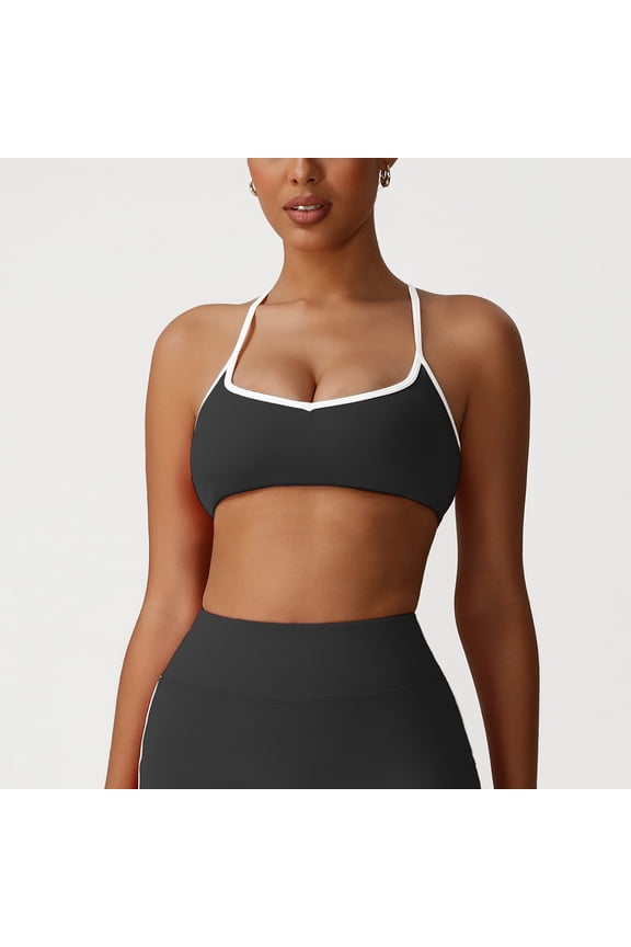 Women's V Neck Sports Bra, Low Impact Padded Yoga Bra with Moisture Wicking Fabric, Workout Top for Pilates Barre Gym & Daily Wear