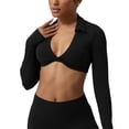 thumbnail image 1 of Women's V Neck Sports Bras Workout Running Athletic Bra Long Sleeve Crop Tops Metamorph Sienna Twist Deep V Workout Cropped T Shirt Top with Compression for Yoga Pilates Gym Outfit, 1 of 6