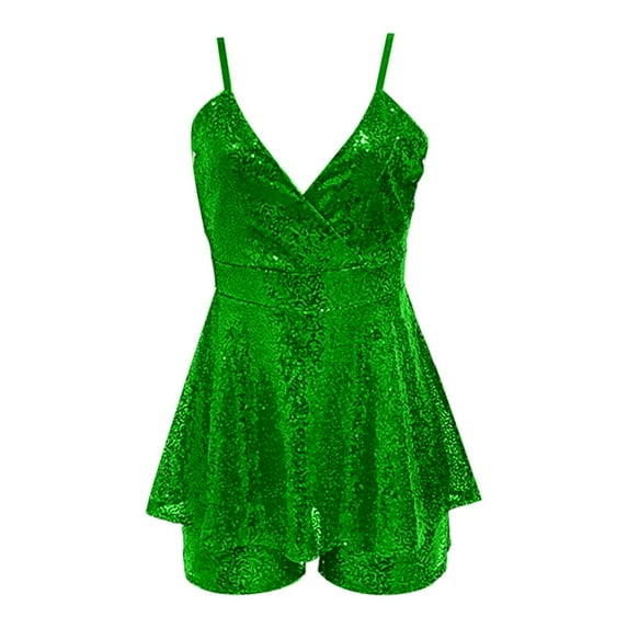 Women's V Neck Strapless Green Sparkle Dress Carnival Dress Womens Party Dress