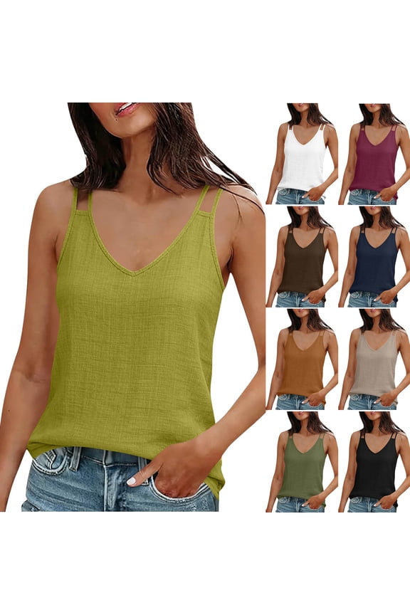 Women's V-Neck Strappy Backless Tank Top Shirts Blouses Solid Color Sleeveless Loose Fit Casual Daily Wear Vacation Beach Party Night Out Fashion Essential Gift for Women