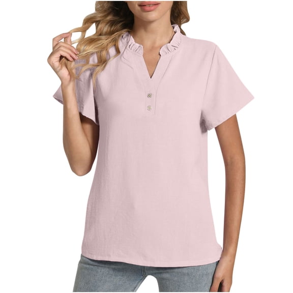Women's V Neck Summer Tops Casual Short Sleeve T Shirts Basic Loose Fit Dressy Tees