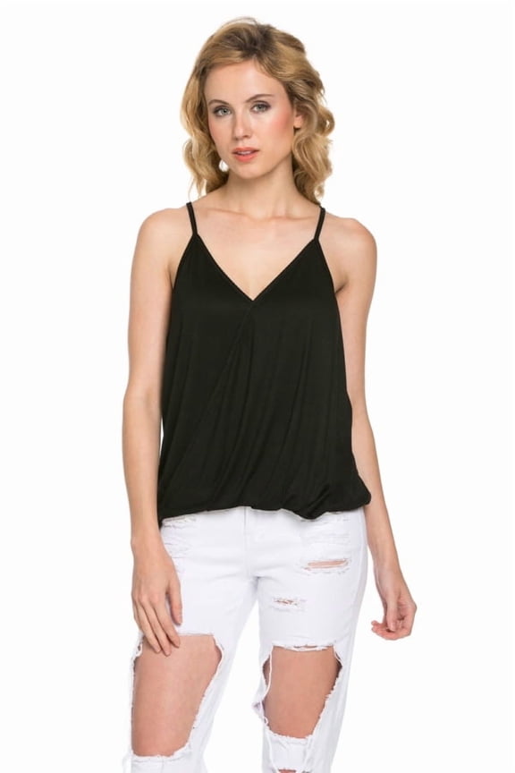 Women's V-Neck Surplice High Low Draped Knit Tank Top