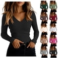 thumbnail image 1 of Women's V Neck Sweater Long Sleeve Ribbed Top Slim Fit Stretchy Knit Basic Pullover Casual Fitted Layering Shirts, 1 of 4
