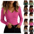 thumbnail image 1 of Women's V Neck Sweater Long Sleeve Ribbed Top Slim Fit Stretchy Knit Basic Pullover Casual Fitted Layering Shirts, 1 of 4
