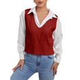 thumbnail image 1 of Women V-Neck Sweater Pullover Cable Knit Vest Sleeveless Vest Pullover, 1 of 5