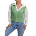 thumbnail image 1 of Women's V-Neck Sweater Pullover Cable Knit Vest Solid Color Sleeveless Vest Pullover, 1 of 5