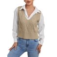 thumbnail image 1 of Women V-Neck Sweater Pullover Cable Knit Vest Solid Color Sleeveless Vest Pullover, 1 of 5