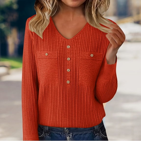 Women's V-Neck Sweater with Rhinestone Buttons, Soft Wool Blend Knit Pullover with Low Cut Design, Elegant Dressy Casual Top for Layering, Comfortable Stretchable Base Layer for Daily Wear Red L
