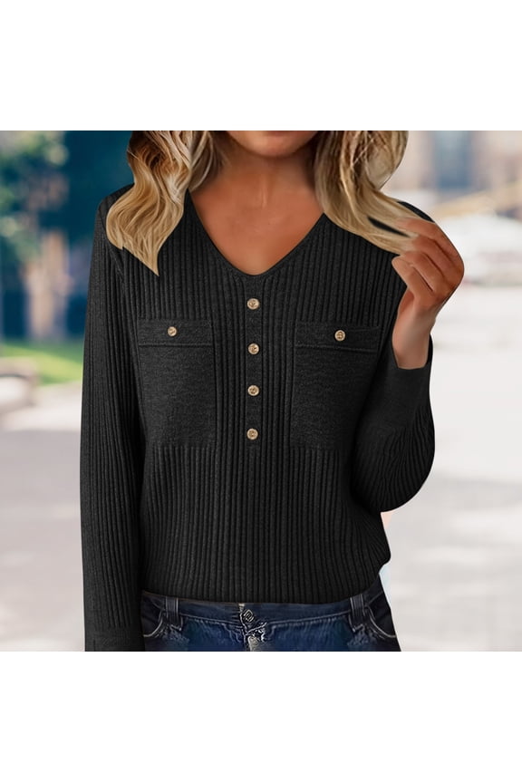 Women's V-Neck Sweater with Rhinestone Buttons, Soft Wool Blend Knit Pullover with Low Cut Design, Elegant Dressy Casual Top for Layering, Comfortable Stretchable Base Layer for Daily Wear Black XL