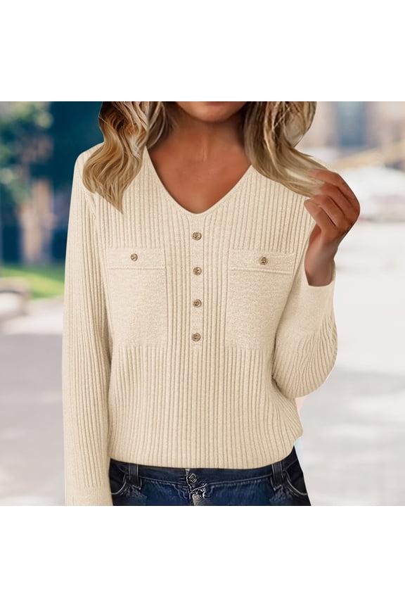 Women's V-Neck Sweater with Rhinestone Buttons, Soft Wool Blend Knit Pullover with Low Cut Design, Elegant Dressy Casual Top for Layering, Comfortable Stretchable Base Layer for Daily Wear Beige L
