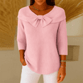 thumbnail image 1 of Women's V-Neck Sweater with Bow Tie Detail Cozy Knit Loose Pullover (Pink, L), 1 of 2