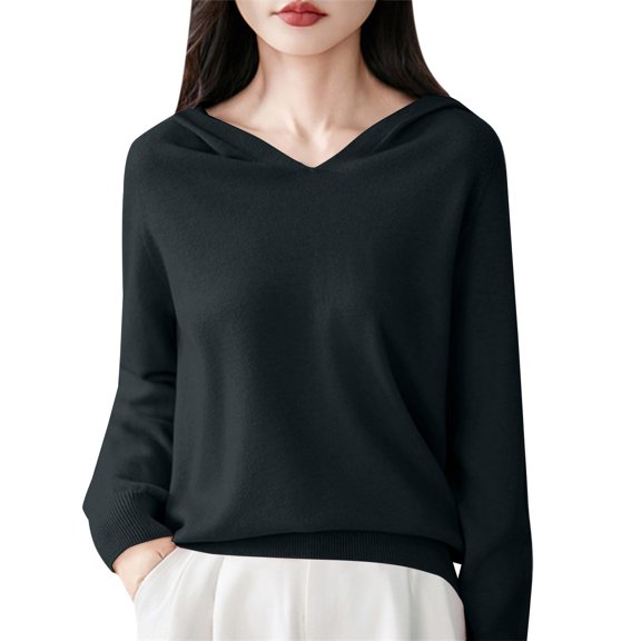 Women's V Neck Sweaters Long Sleeve Lightweight Pullover Knit Shirt Top Dressy Casual Black XL