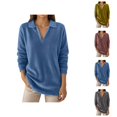 thumbnail image 1 of Women's V Neck Sweatshirt 2025 Vintage Long Sleeve Lapel Collared Casual Plain Sweat Shirts Pullover Tops, 1 of 1