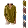 thumbnail image 1 of Women's V Neck Sweatshirt 2025 Vintage Long Sleeve Lapel Collared Casual Plain Sweat Shirts Pullover Tops, 1 of 1