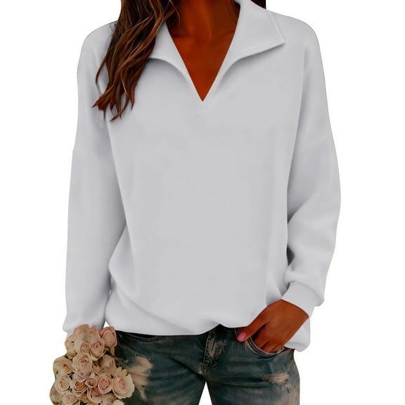 Women's V-Neck Sweatshirt, Soft Long Sleeve Pullover, Casual Comfortable Top, Lightweight Stretchable Blouse, Everyday Wear V-Neck Knit Shirt for Women Grey S