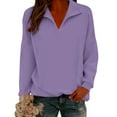 thumbnail image 1 of Women's V-Neck Sweatshirt, Soft Long Sleeve Pullover, Casual Comfortable Top, Lightweight Stretchable Blouse, Everyday Wear V-Neck Knit Shirt for Women Purple L, 1 of 6