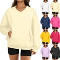 thumbnail image 1 of Women's V-Neck Sweatshirt with Pockets, Womens V Neck Sweatshirts No Hood Lightweight Casual Soft Fashion Black XL, 1 of 7