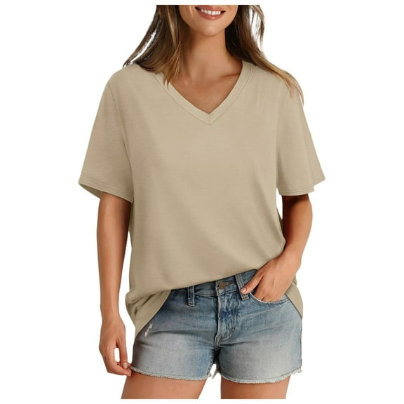 Women's V Neck T Shirt Casual Loose Fit Short Sleeve Top Soft Comfortable Fashion Basic Tee for Everyday Wear