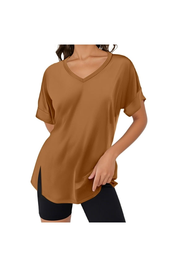Women's V Neck T Shirt Casual Summer Loose Fit Short Sleeve Solid Color Top Comfortable Fashion Tee