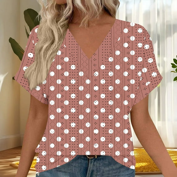 Women's V-Neck T-Shirt, Loose Fit Short Sleeve Top, Comfortable Casual Blouse for Daily Wear