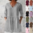 thumbnail image 1 of Women's V Neck T-Shirt Mid Sleeve Cotton Summer Casual Mid Length Top, 1 of 5