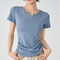 thumbnail image 1 of Women's V-Neck T-Shirt, Short Sleeve Casual Top, Soft Polyester Solid Color Blouse for Everyday Wear, 1 of 4