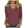 thumbnail image 1 of Women's V Neck T-Shirt Summer Fashion Comfortable Casual Fit 3/4 Sleeve Soft Breathable Stretchy Tee for Everyday Wear, 1 of 5
