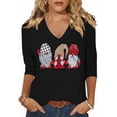 thumbnail image 1 of Women's V-Neck T-Shirt Winter 3/4 Sleeve Christmas Gnomes Leopard Plaid Graphic Tees Tops Large, 1 of 1