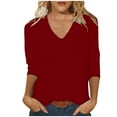 thumbnail image 1 of Women's V Neck T Shirts 3/4 Sleeve Blouse Dressy Casual Solid Basic Tees Summer Loose Fitting Tunic Pullover, 1 of 4