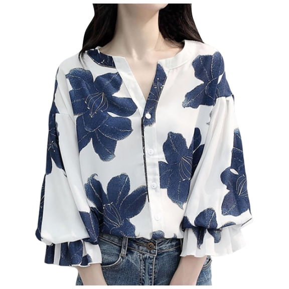 Women's V Neck T Shirts 3/4 Sleeve Blouse Summer Tops Dressy Casual Solid Basic Tees