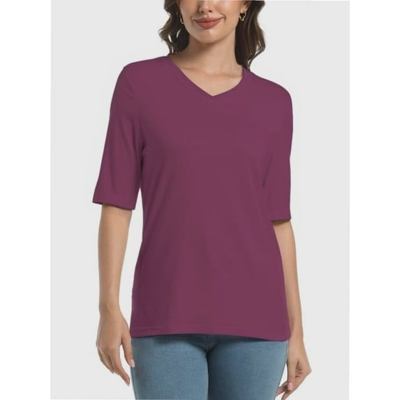 Women's V Neck T Shirts Basic Summer Tees Casual Half Sleeve Tops