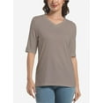 thumbnail image 1 of Women's V Neck Basic Summer Casual Elbow Length T Shirts, 1 of 4