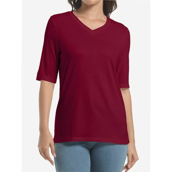 Women's V Neck Basic Summer Casual Elbow Length T Shirts