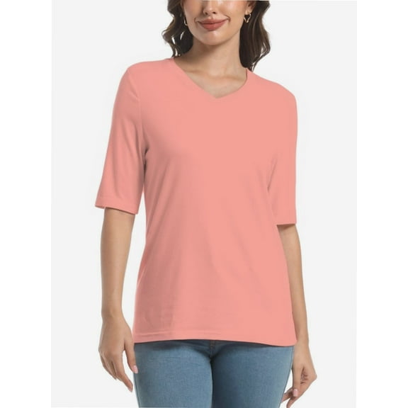 Women's V Neck Basic Summer Casual Elbow Length T Shirts