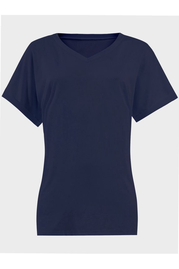 Women's V Neck T Shirts Casual Rolled Short Sleeve Side Split Summer Tops Loose Fit