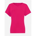 thumbnail image 1 of Women's V Neck T Shirts Casual Rolled Short Sleeve Side Split Summer Tops Loose Fit, 1 of 5
