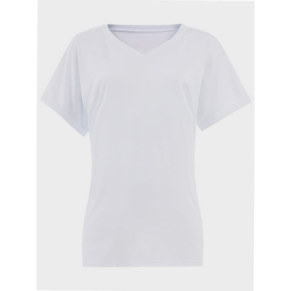 Women's V Neck T Shirts Casual Rolled Short Sleeve Side Split Summer Tops Loose Fit