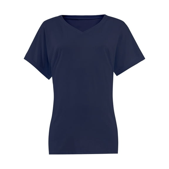 Women's V Neck T Shirts Casual Rolled Short Sleeve Side Split Summer Tops Loose Fit