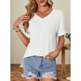 thumbnail image 1 of Women's V Neck T Shirts Casual Rolled Short Sleeve Side Split Summer Tops Loose Fit, 1 of 5