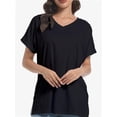 thumbnail image 1 of Women's Casual V-Neck T-Shirt - Short Sleeve Loose Fit Top with Side Split & Rolled Sleeve for Summer, 1 of 6