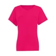 thumbnail image 1 of Women's V Neck T Shirts Casual Rolled Short Sleeve Side Split Summer Tops Loose Fit, 1 of 5