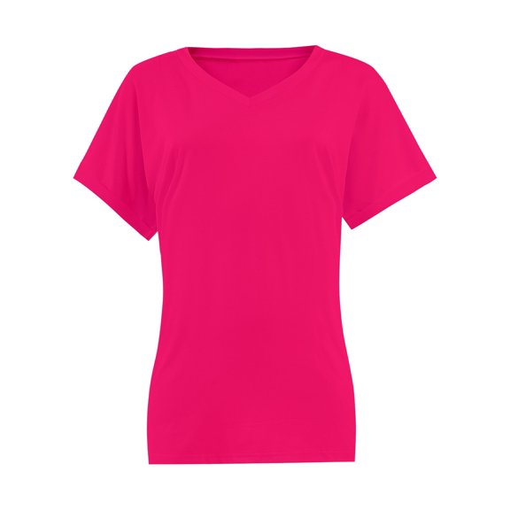 Women's V Neck T Shirts Casual Rolled Short Sleeve Side Split Summer Tops Loose Fit