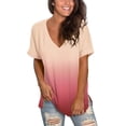 thumbnail image 1 of Women's V Neck T Shirts Casual Rolled Short Sleeve Side Split Summer Tops Loose Fit, 1 of 10