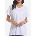 thumbnail image 1 of Women's V Neck T Shirts Casual Rolled Short Sleeve Side Split Summer Tops Loose Fit, 1 of 6