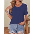 thumbnail image 1 of Women's V Neck T Shirts Casual Rolled Short Sleeve Side Split Summer Tops Loose Fit, 1 of 5