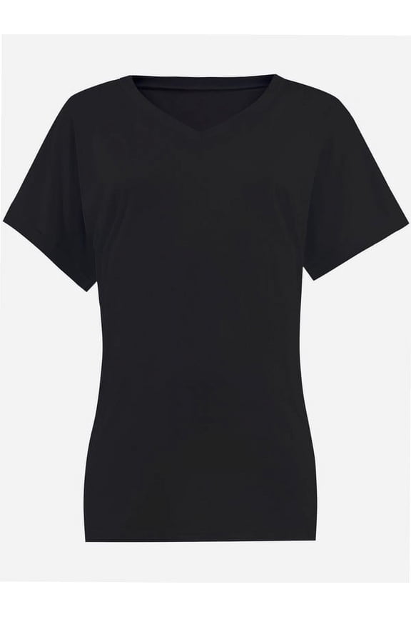 Women's V Neck T Shirts Casual Rolled Short Sleeve Side Split Summer Tops Loose Fit