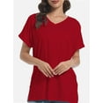 thumbnail image 1 of Women's V Neck T Shirts Casual Rolled Short Sleeve Side Split Summer Tops Loose Fit, 1 of 6