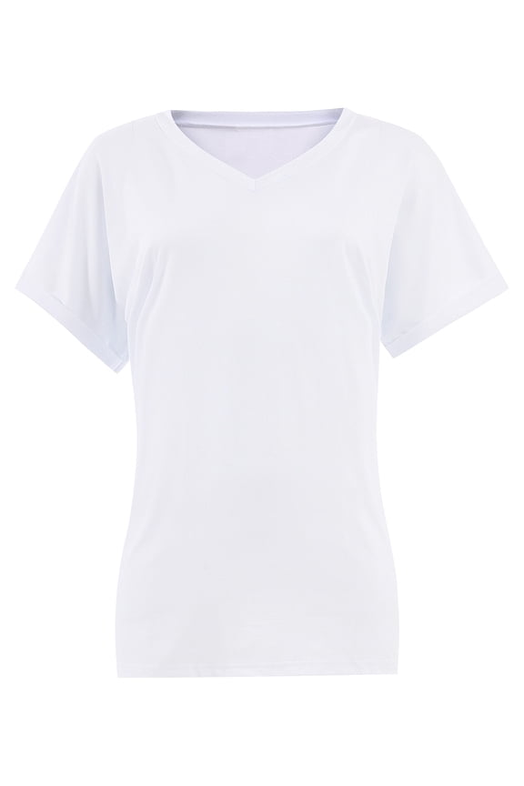 Women's V Neck T Shirts Casual Rolled Short Sleeve Side Split Summer Tops Loose Fit