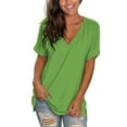 thumbnail image 1 of Women's V Neck T Shirts Casual Rolled Short Sleeve Side Split Summer Tops Loose Fit, 1 of 5