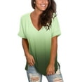 thumbnail image 1 of Women's V Neck T Shirts Casual Rolled Short Sleeve Side Split Summer Tops Loose Fit, 1 of 10